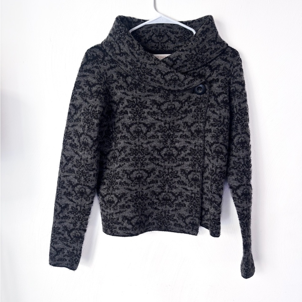 Ellen Tracy Wool Blend Floral Sweater With a Single Button Wrap Closure - Picture 2 of 6